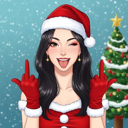 Whimsical Anime Drawing of East Asian Woman Embracing Holiday Spirit