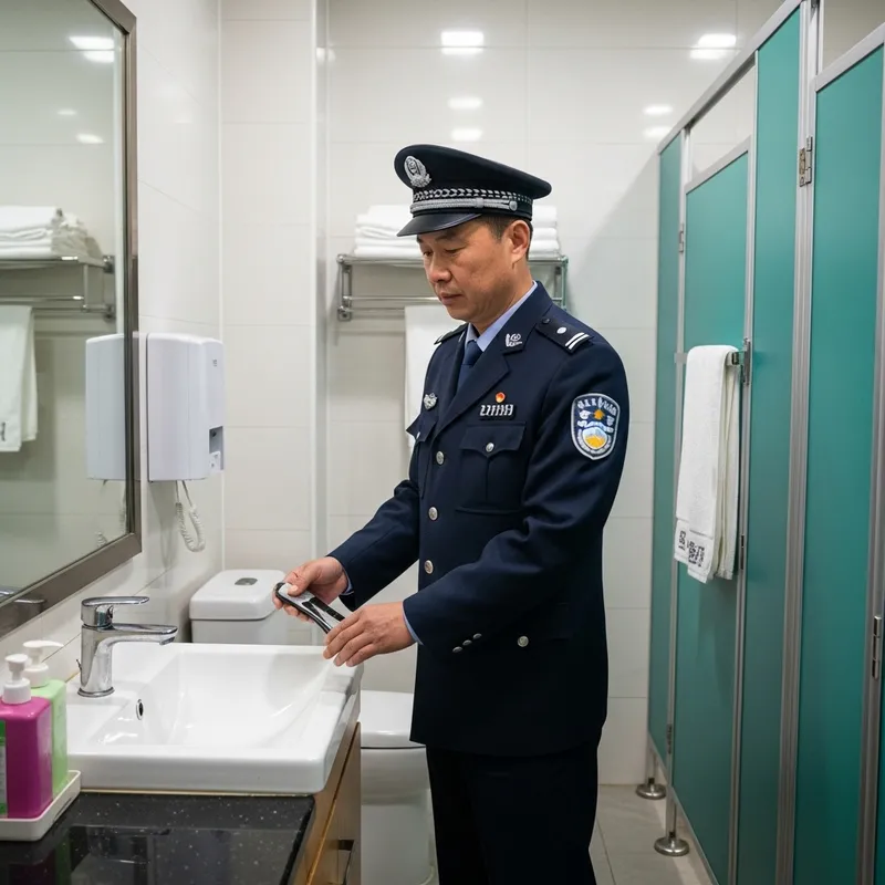 Chinese Traffic Police Officer Restroom Privacy - Professionalism Captured