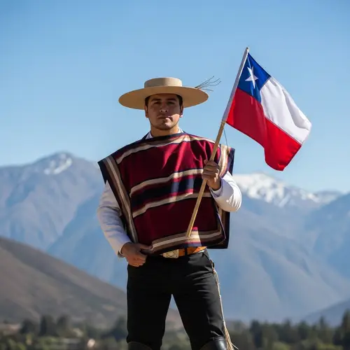 Chilean Man in Traditional Clothing with Andes Mountains Background