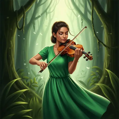 Enchanting Jungle Girl Playing Violin - Ethereal Scene