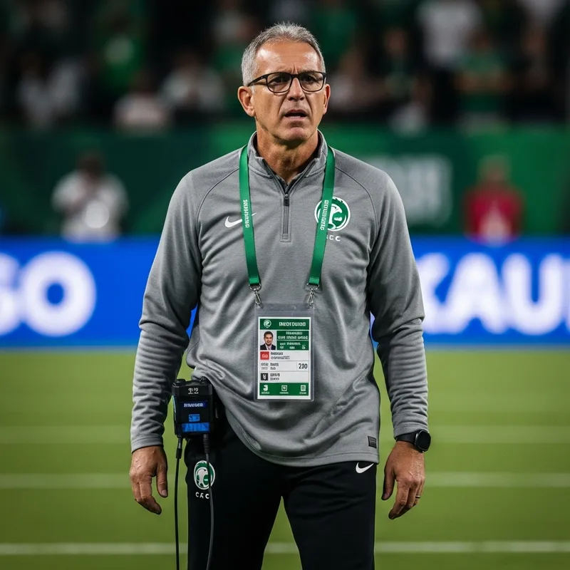 Saudi Football Coach on Field in Modern Photographic Style | Unique Sporting Vibe