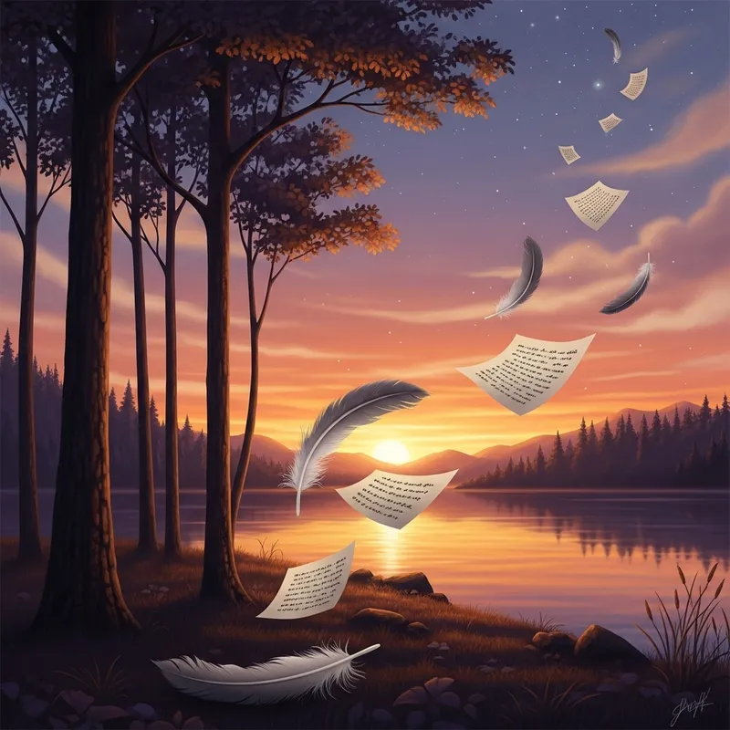 Surreal Lake Sunset: Dali-inspired Trees, Vibrant Colors & Feather Symbolism Surreal Lake Sunset: Dali-inspired Trees, Vibrant Colors & Feather Symbolism