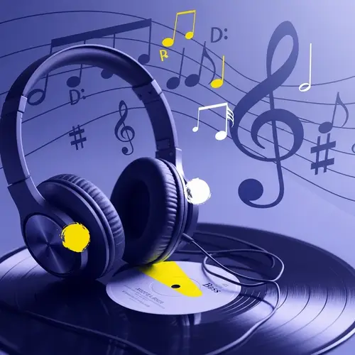 Music Theme: Headphones on Vinyl Record | Abstract Design