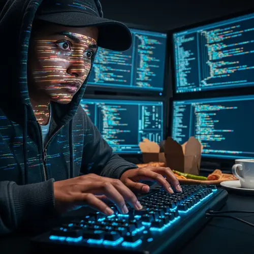 Close-up Image of South Asian Female Hacker Engaged in Cyber Attack