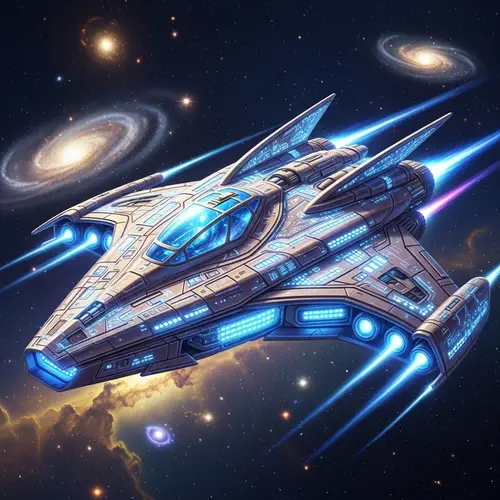Futuristic Spaceship Gliding Through Star-Studded Space