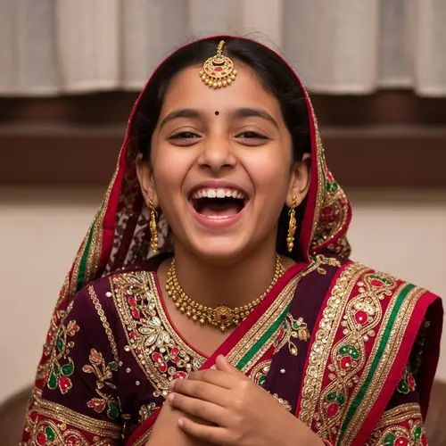 Joyful South Asian Girl Laughing in Traditional Clothing