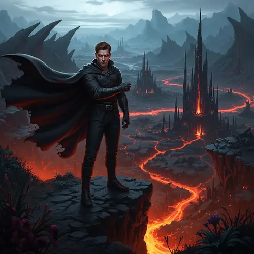 Haunting Vision of the Dark World: Brown-Haired Man Staring at the Underworld