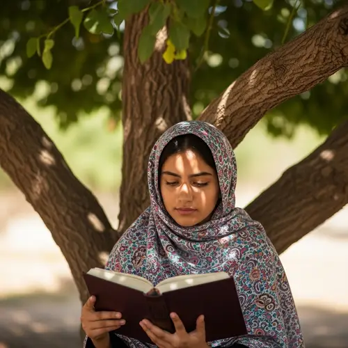 Serene Middle-Eastern Girl Reading Under Tree