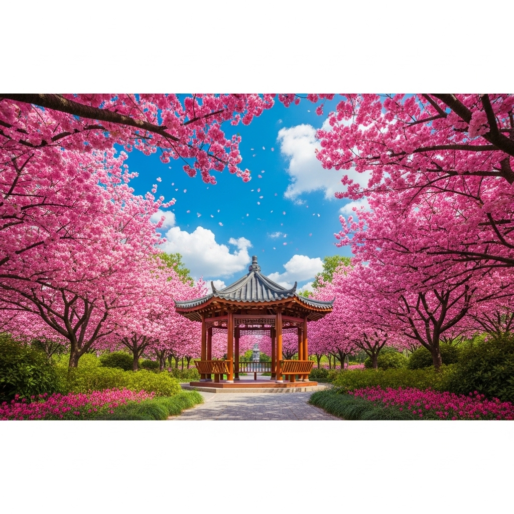 Tranquil Sakura Garden with Charming Gazebo | AI Art