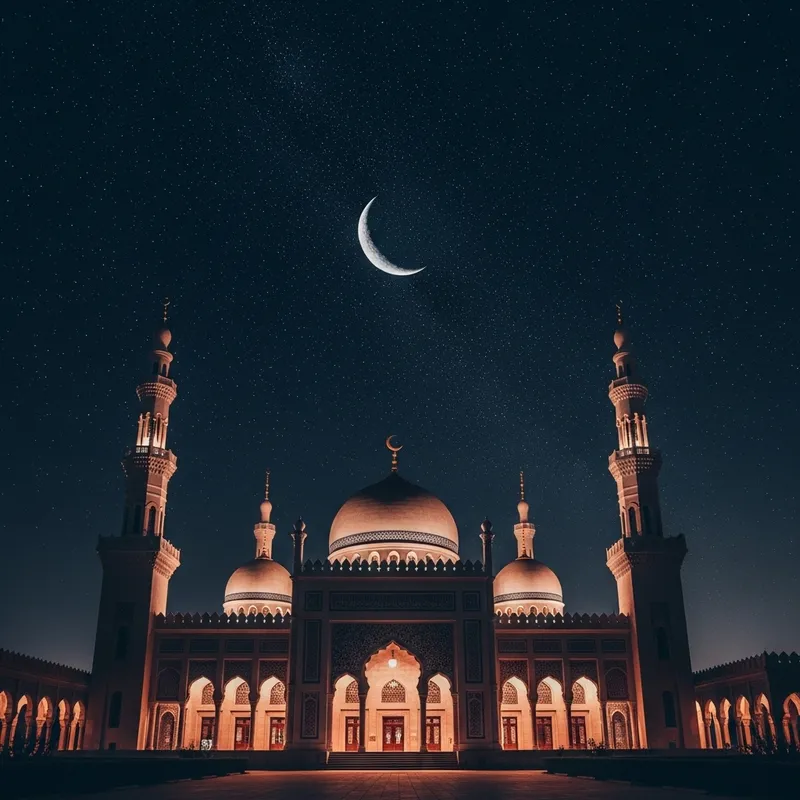 Stunning Mosque Decorated Under Starry Sky Stunning Mosque Decorated Under Starry Sky