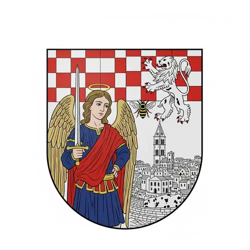 Medieval Family Coat of Arms: Angel Saint Michael, Croatian Symbols, Bee, Dalmatian Lion