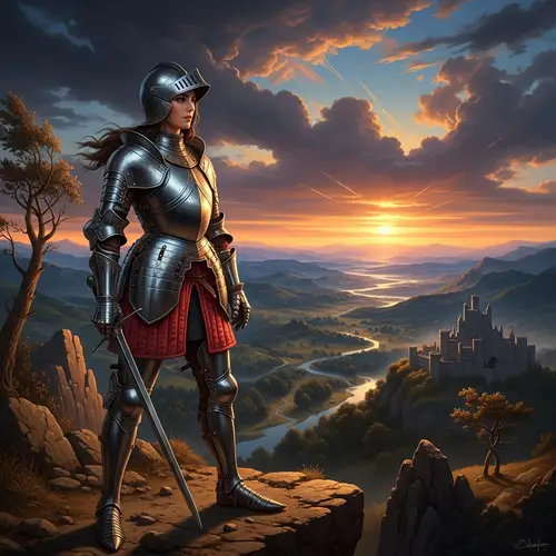 Valiant Female Knight in Renaissance Style Painting