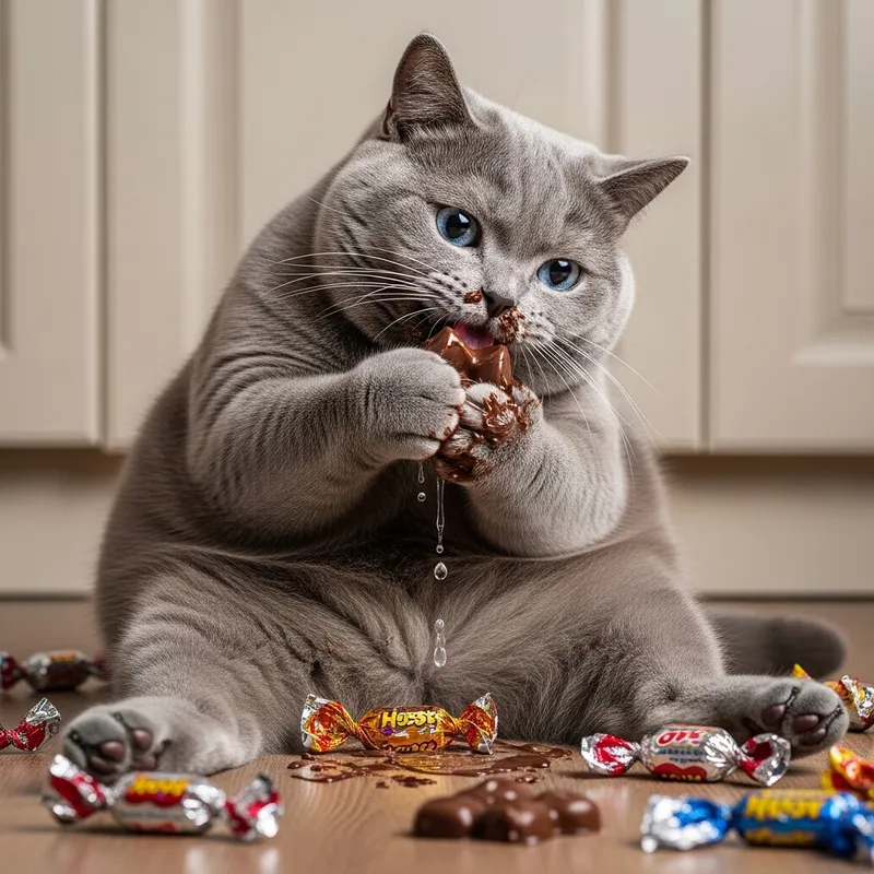 Chubby British Cat Eating Chocolate Candies | Hyperrealistic Photography