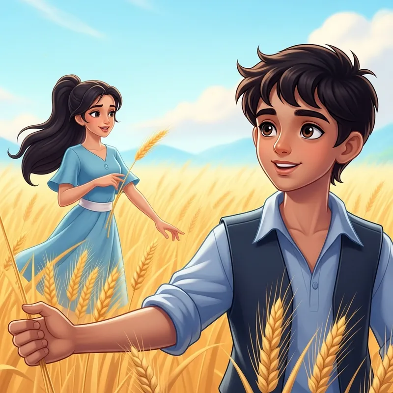 Dreamy Anime-Inspired Painting: Young Boy in Wheat Field