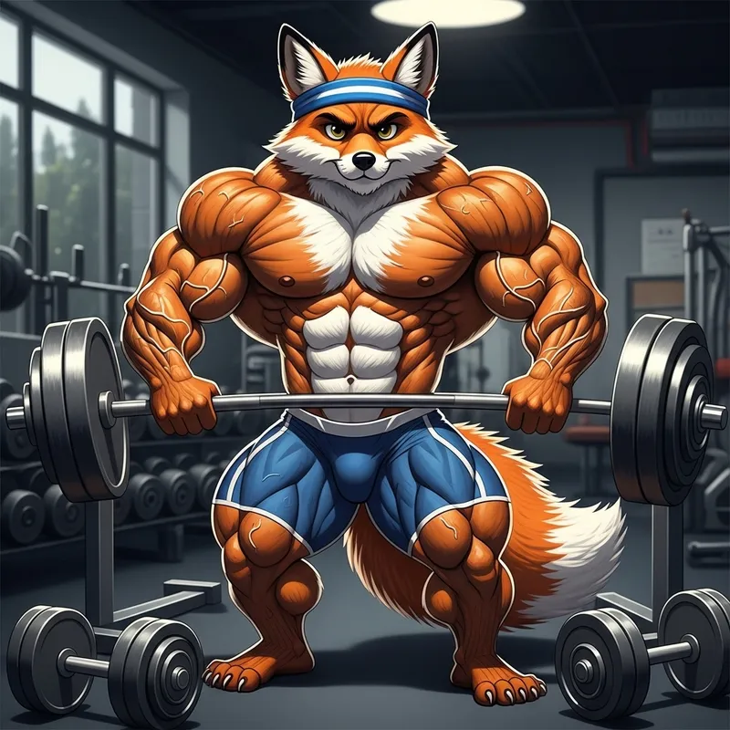 Cartoon Fox Bodybuilder: Fitness Illustration