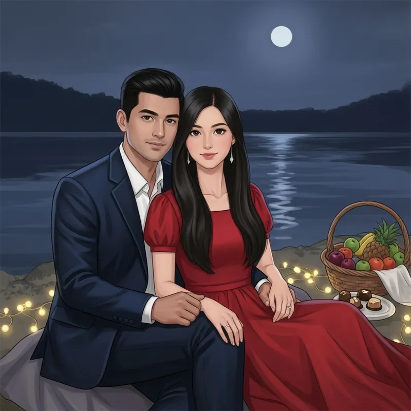 Romantic Indian Couple by Moonlit River | Blissful Scene