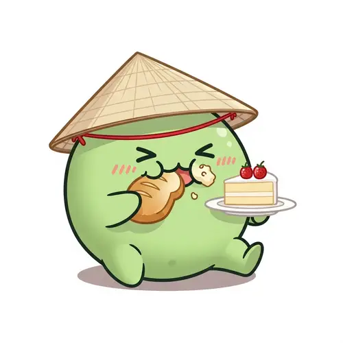 Unique Light Green Ball Character Enjoying Bread & Cake | Cute & Charming