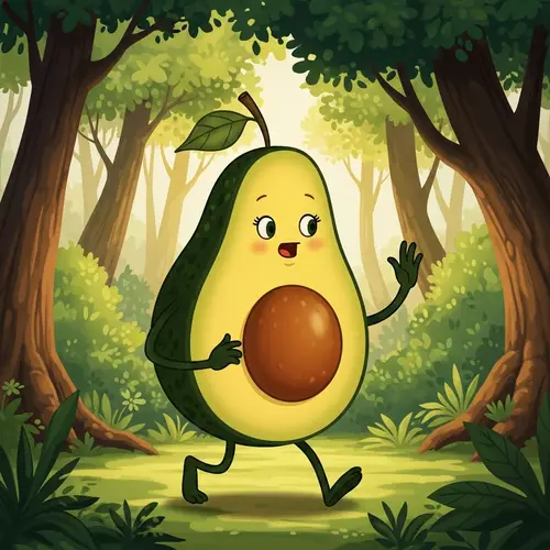 Yellow Avocado Wander in Pixar-Style Forest