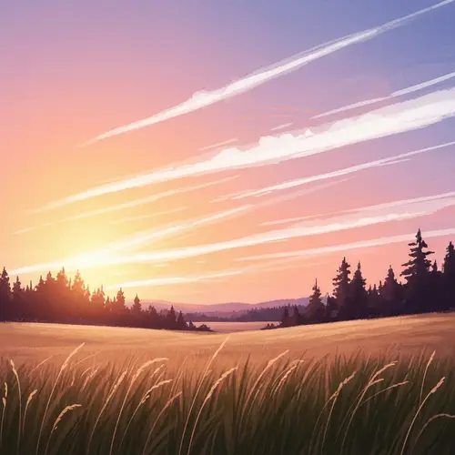 Dreamy Sunset Landscape in Watercolor Style