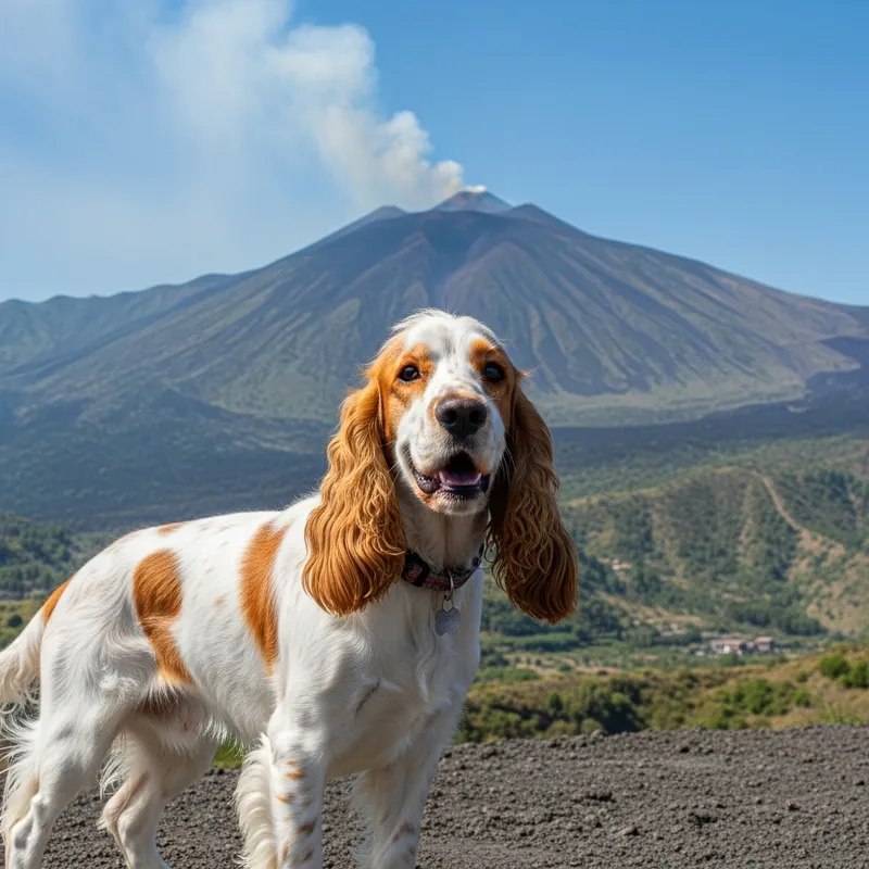 Bianco e Arancio Cocker Spaniel with Mount Etna Background | Sicily