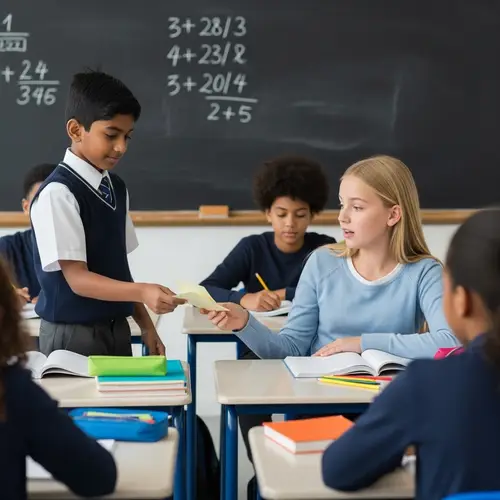 Middle School Boy Passing Note During Class