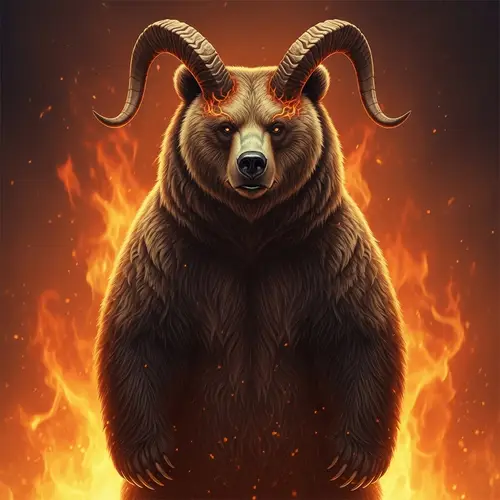 Realistic Bear in Fiery Hell: Demonic Grizzly with Glowing Eyes