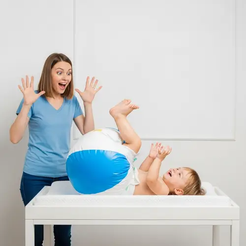 Joyful Toddler in Comically Large Inflated Diaper