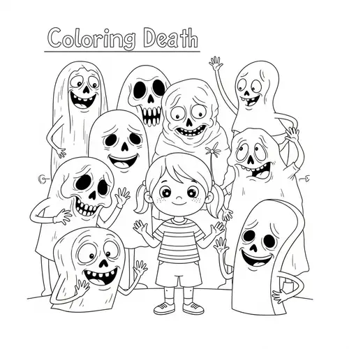 Whimsical Death Coloring Book Page for Kids