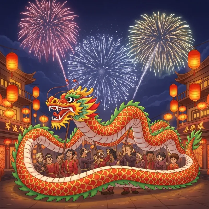 Vibrant Chinese Dragon Dance - Festive Spring Celebration