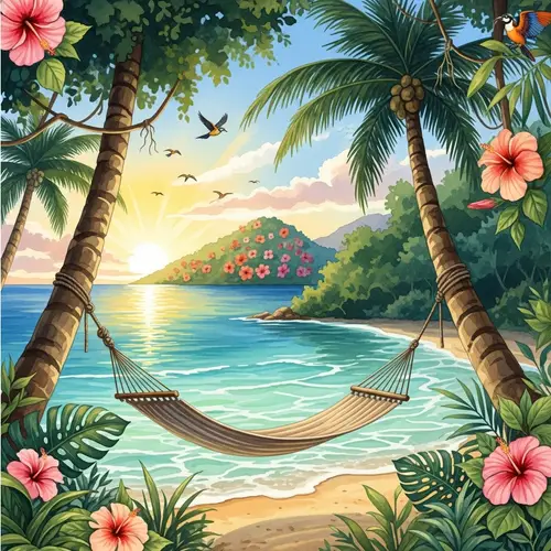 Tropical Paradise Watercolor Artwork