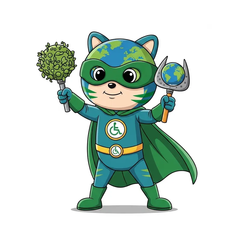 Cute Mascot Saving the World with Sustainability
