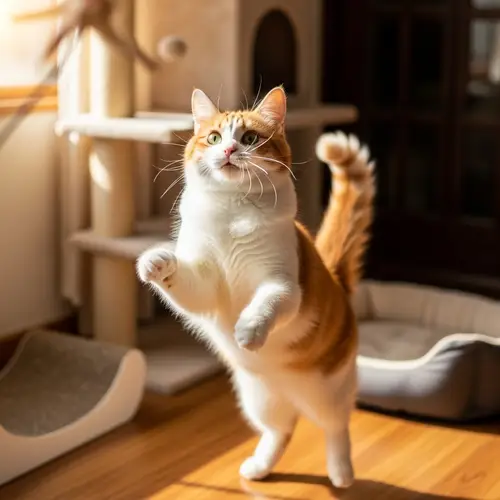 Playful Orange and White Cat Jumping - Excited Domestic Feline