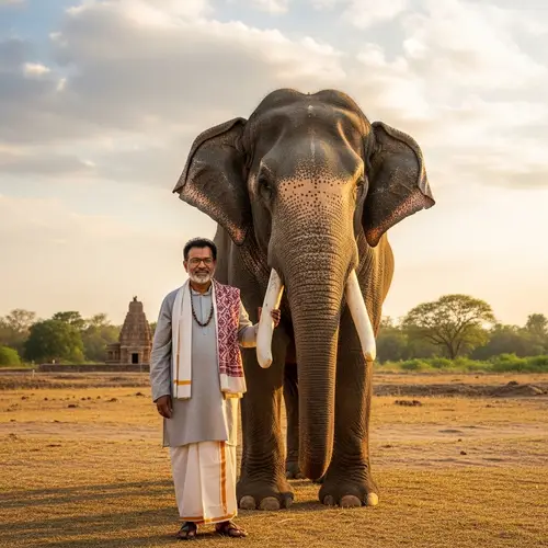 Majestic Elephant and South Asian Man in Traditional Attire