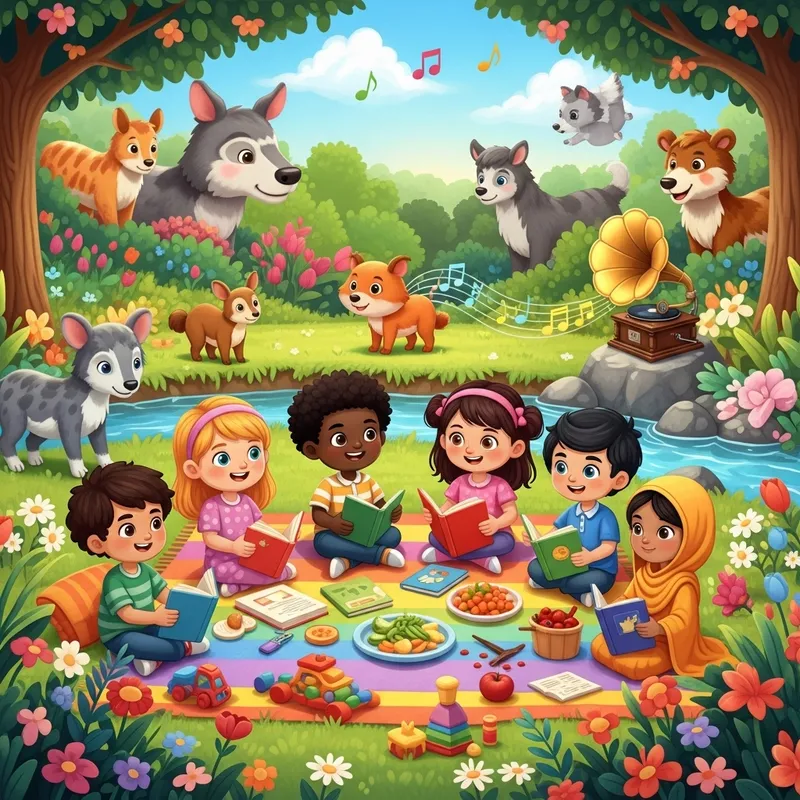 Cheerful Cartoon Joy for Children | Diverse Picnic Fun Cheerful Cartoon Joy for Children | Diverse Picnic Fun