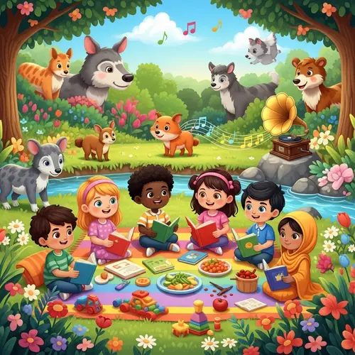 Joyous Animated Garden Scene for Kids | Diverse, Fun Picnic