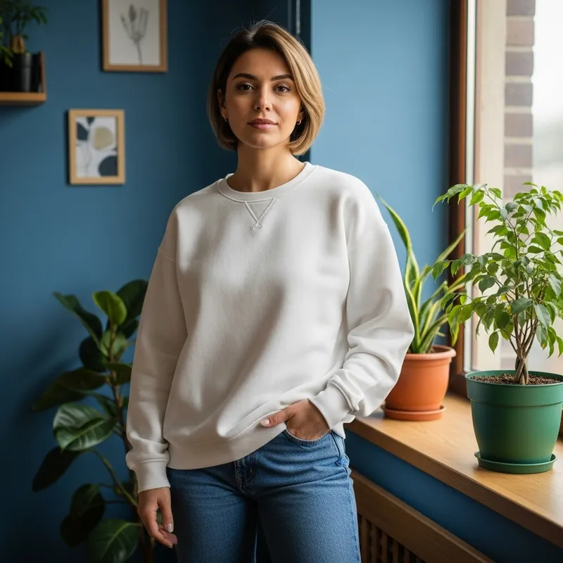 Stunning Woman in White Oversized Sweatshirt | 8k Image f8.0 ISO 100