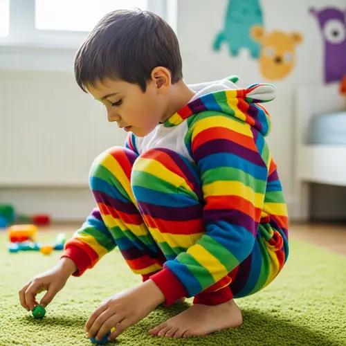Colorful Onesie 8-Year-Old Boy Playing