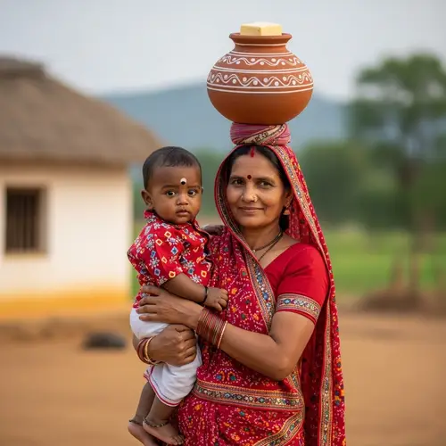 Radiant South Asian Infant Boy with Maternal Love