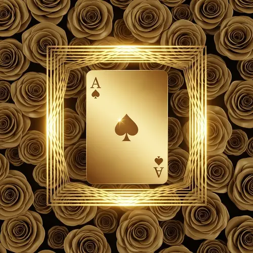 Golden Glowing Ace Poker Card in Multiple Square Frame with Rose Backdrop