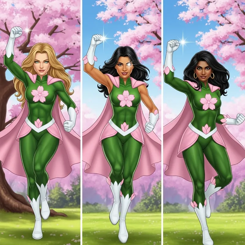Cherry Blossom Female Superheroes: Diverse Heroes Unite In Vibrant Costumes