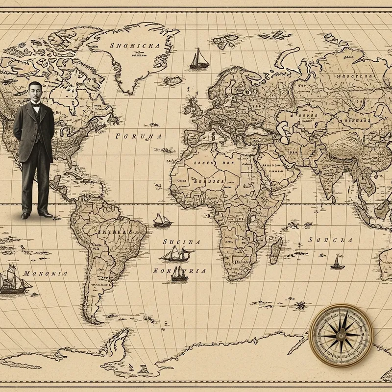 Vintage World Map with Compass & Boats | Sea Exploration Art