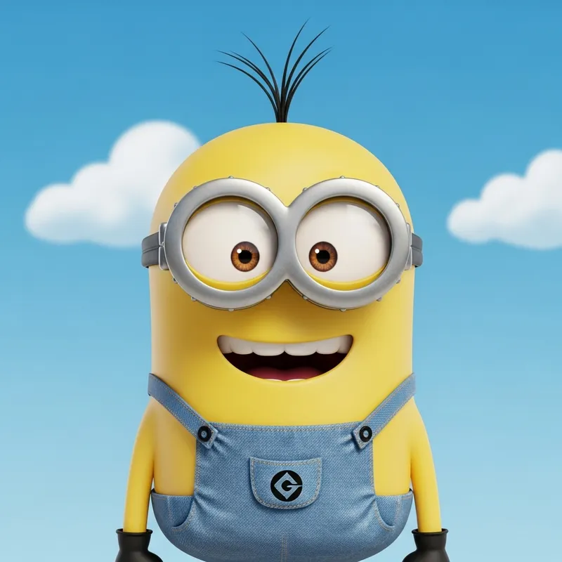 Cute Minion Cartoon Character in Denim Overalls & Goggles