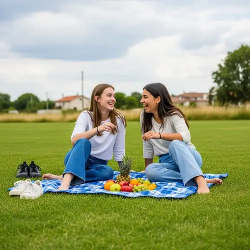 Spanish Teenage Girls Relaxing on Grass | Casual Picnic Scene