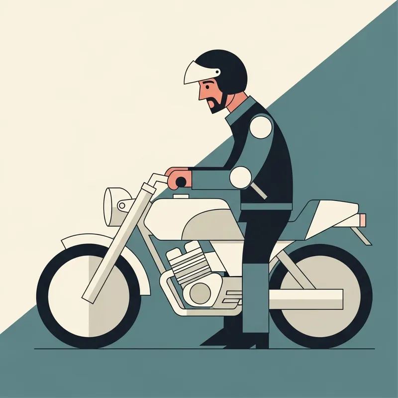 Geometric Flat Illustration of a Man and Motorcycle