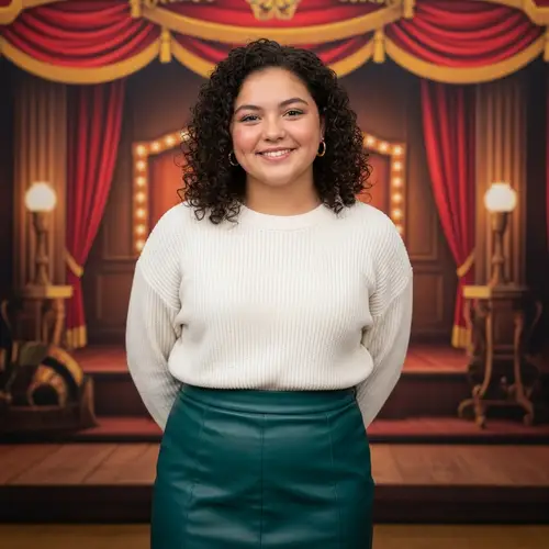 Young Girl Smiling in Stylish Movie Set