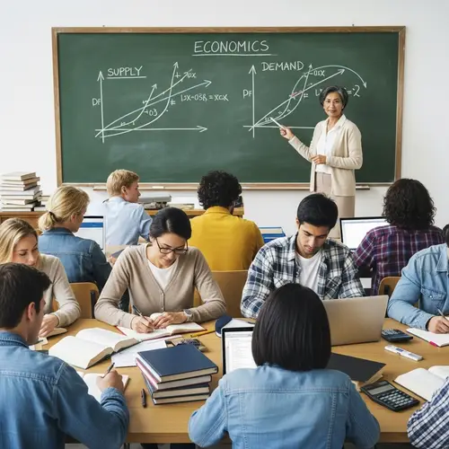 Economics Class with Diverse Students and Prof in Session
