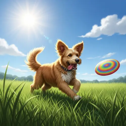 Playful Dog with Shaggy Golden Fur in Lush Field