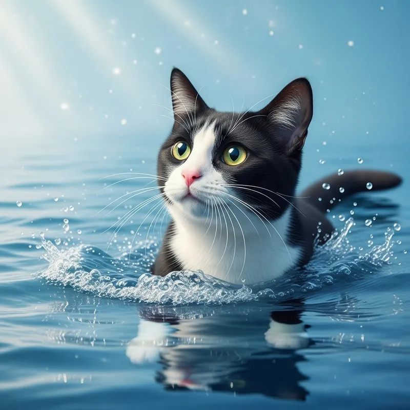 Tuxedo Cat's Underwater Adventure: Curious Feline Explores the Sea