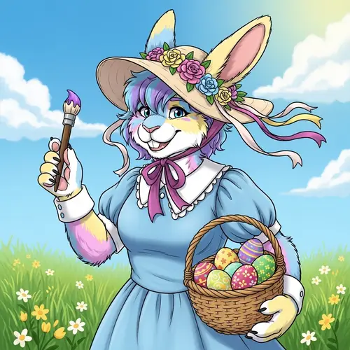 Cheerful Transgender Easter Bunny in Festive Outfit