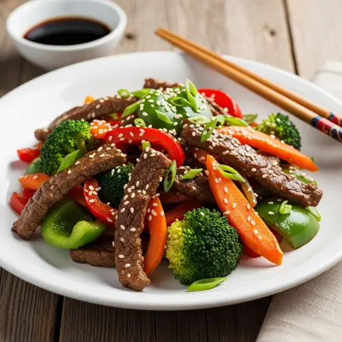 Succulent Asian Beef Stir-Fry: Flavorful Ingredients & Colorful Presentation